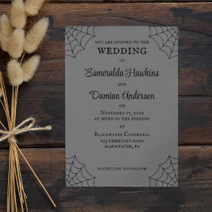 Invitación Spiderwebs Boda gótico negro y gris
