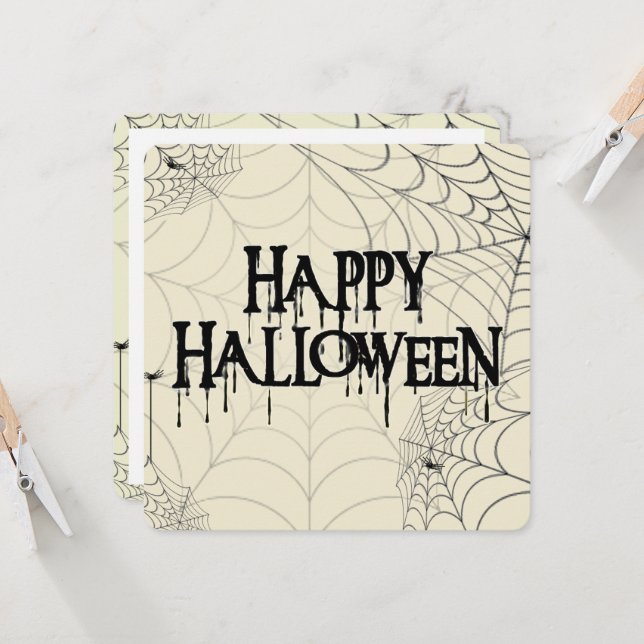 Invitación Spiderwebs Y Feliz Texto Alarmante De Halloween (Anverso/Reverso In Situ)