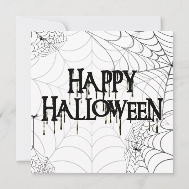 Invitación Spiderwebs Y Feliz Texto Alarmante De Halloween (Anverso)