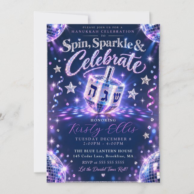 Invitación Spin Sparkle Janucá (Anverso)