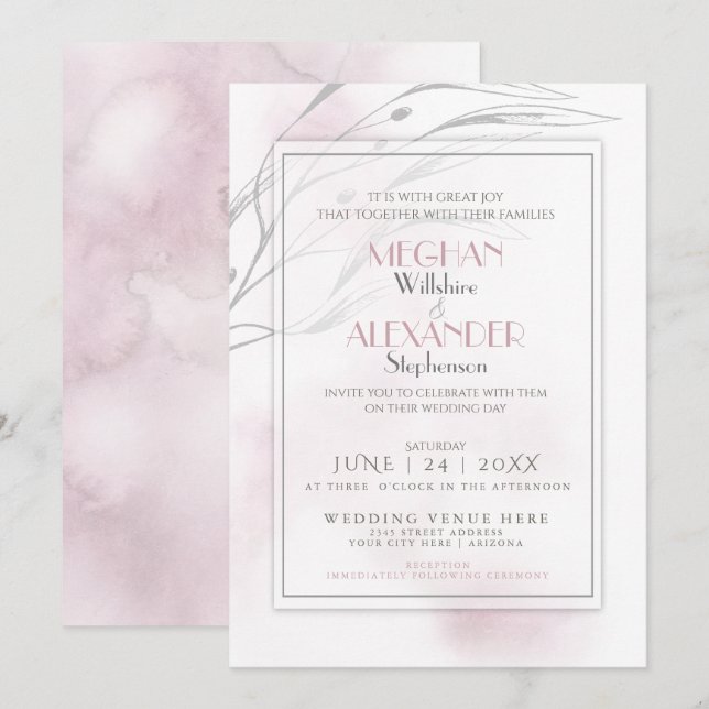 Invitación Splash acuático rosa Rubor moderno (Anverso / Reverso)