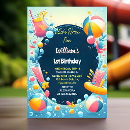 Invitación Splash Bubbles piscina fiesta Espuma primer cumple