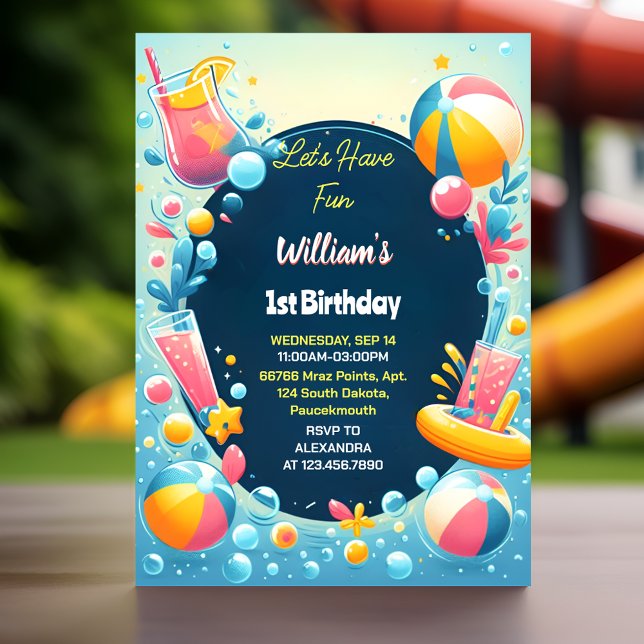 Invitación Splash Bubbles piscina fiesta Espuma primer cumple (Subido por el creador)