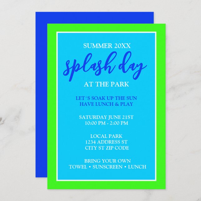 Invitación Splash Day Fun Kids Summer Event (Anverso / Reverso)