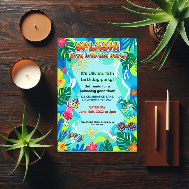Invitación Splash Dive Summer Birthday Party (Subido por el creador)