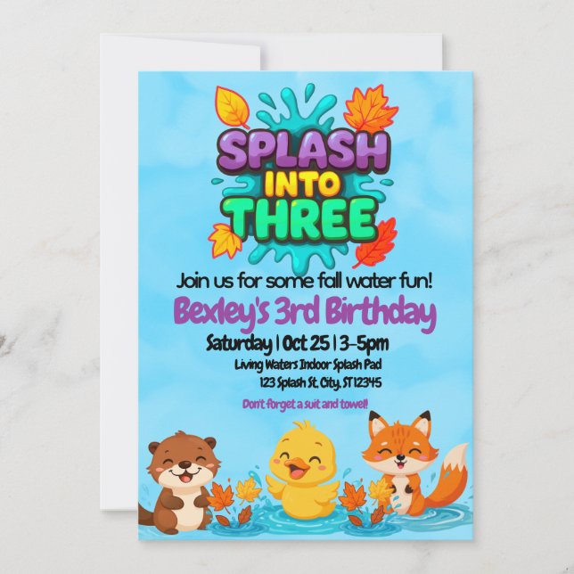 Invitación Splash En el cumpleaños del Divertido del Agua de  (Anverso)