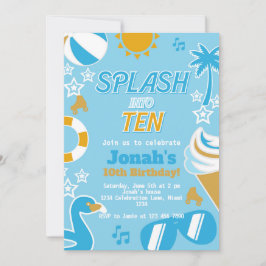 Invitación Splash en Fiesta de diez piscinas cumpleaños veran