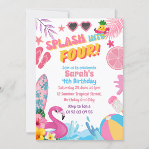 Invitación Splash en la fiesta de cumpleaños de cuatro piscin