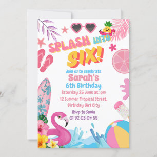 Invitación Splash en la fiesta de cumpleaños de la sexta pisc