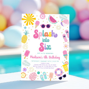 Invitación Splash en seis Fiestas Chicas cumpleaños verano