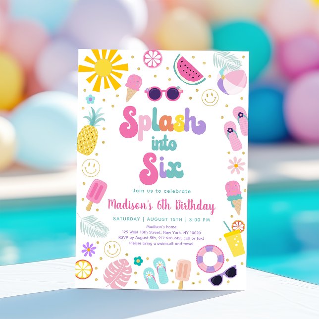 Invitación Splash en seis Fiestas Chicas cumpleaños verano (Subido por el creador)