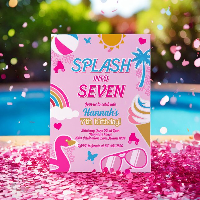 Invitación Splash en siete Fiestas Piscina Chica de cumpleaño (Subido por el creador)
