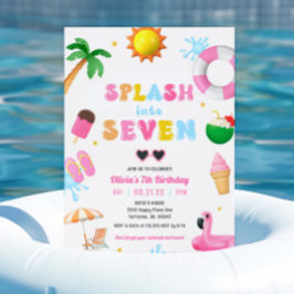 Invitación Splash En Siete Piscinas Fiesta Chica 7 Cumpleaños
