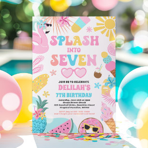 Invitación Splash En Siete Playa Tropical Cumpleaños 7
