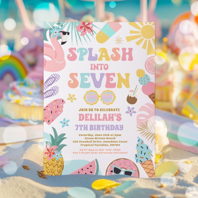 Invitación Splash En Siete Playa Tropical Cumpleaños 7 (Subido por el creador)