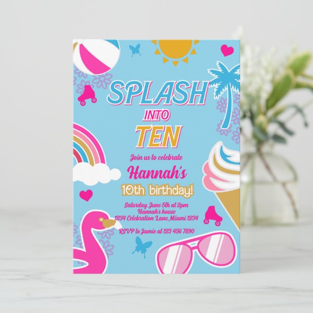Invitación Splash en verano Chica de cumpleaños Fiesta de die (Anverso de pie)