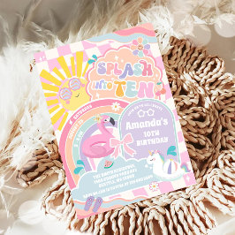 Invitación Splash in to Ten Retro Groovy Daisy 10th Birthday 