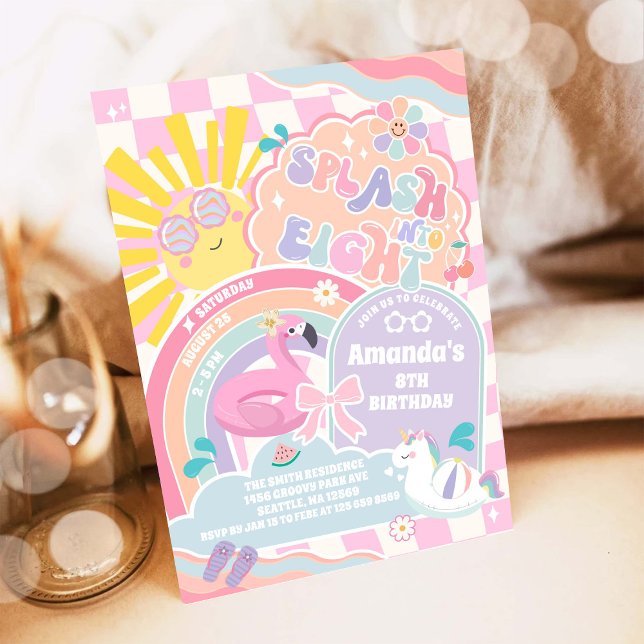 Invitación Splash Into Eight Rainbow Sun 8th Birthday  (Subido por el creador)