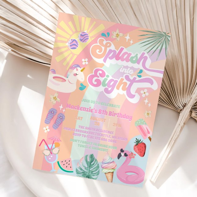 Invitación Splash Into Eight Summer Rainbow Sun 8th Birthday  (Subido por el creador)