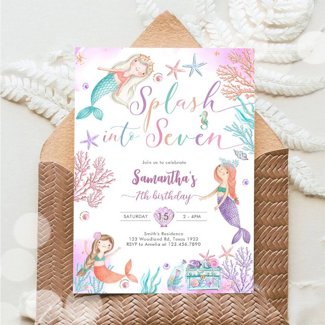 Invitación Splash Into Seven Mermaid Under The Sea Birthday (Subido por el creador)