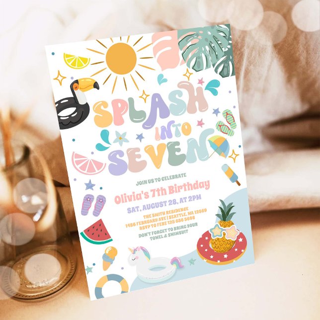 Invitación Splash Into Seven Pool Party Summer 7th Birthday (Subido por el creador)