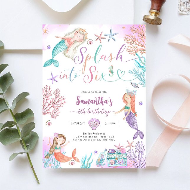 Invitación Splash Into Six Mermaid Under The Sea Birthday (Subido por el creador)