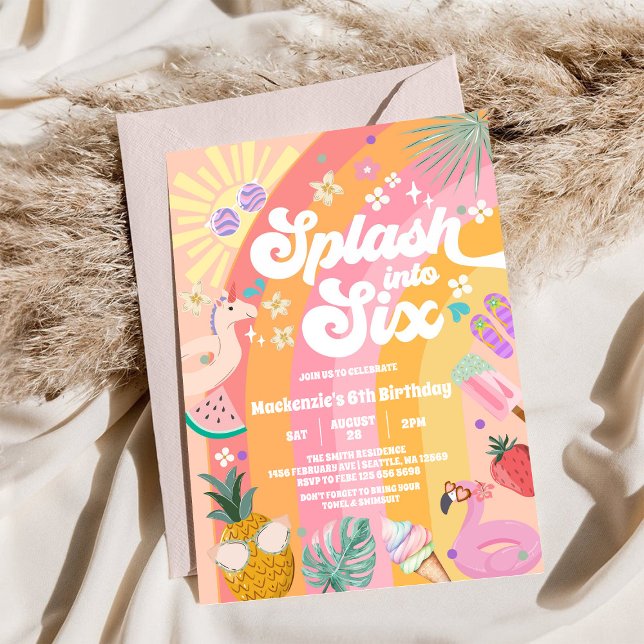 Invitación Splash Into Six Summer Rainbow Sun 6th Birthday (Subido por el creador)
