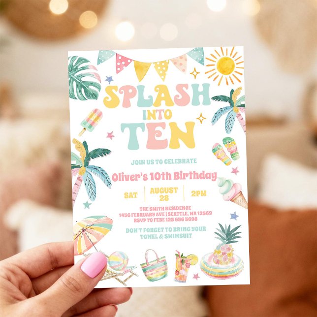 Invitación Splash Into Ten Tropical Summer 10th Birthday (Subido por el creador)