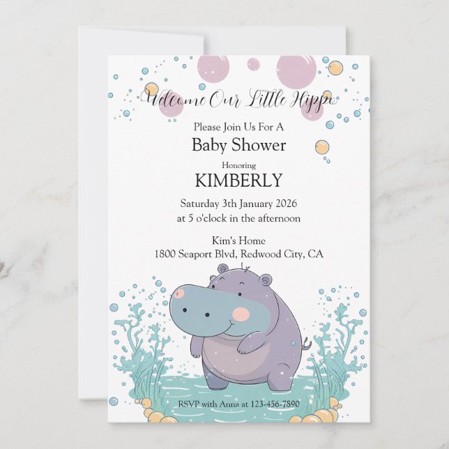 Invitación Splash of Joy, Little Hippo (Anverso)