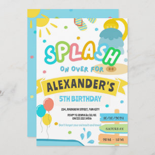 Invitación Splash Pad Fiesta Water Park Cumpleaños