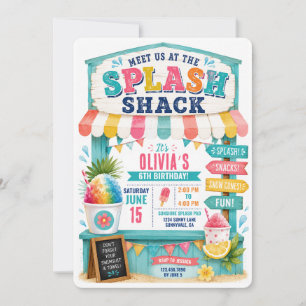 Invitación Splash Pad Snow Cone Niños Verano Piscina Patio Tr
