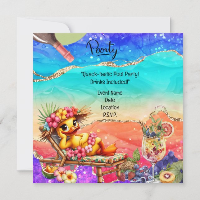 Invitación "Splash to Fun: Fiesta de la piscina de pato con b (Anverso)