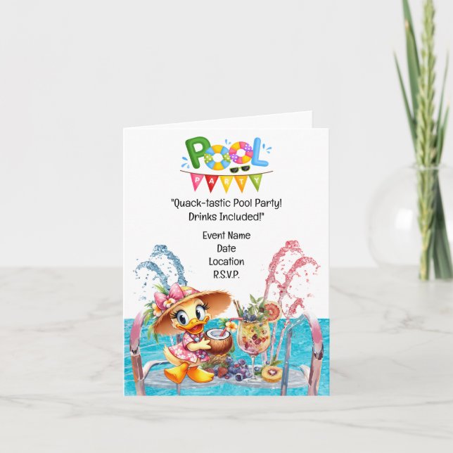 Invitación "Splash to Fun: Fiesta de la piscina de pato con b (Anverso)
