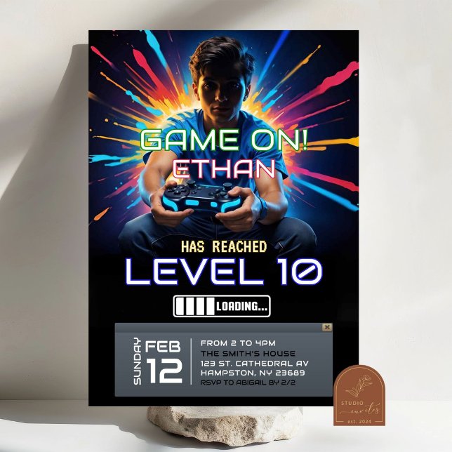 Invitación Splash Video Gaming Level Up Birday Boy (Subido por el creador)