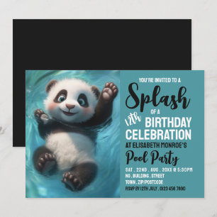 Invitación Splashing Panda Bear, cumpleaños Fiesta de billar