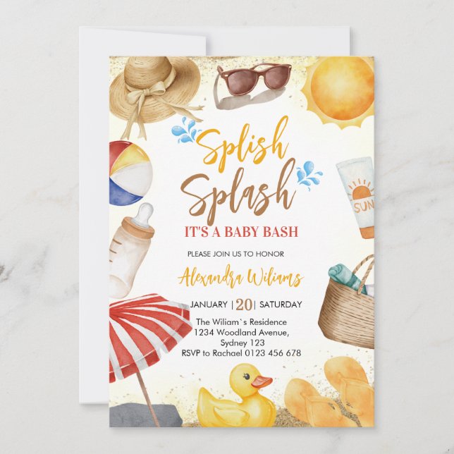 Invitación Splish Splash Baby Bash Baby Shower (Anverso)