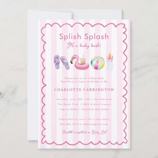 Invitación Splish Splash Baby Bash Pool Fiesta Baby Shower (Anverso)