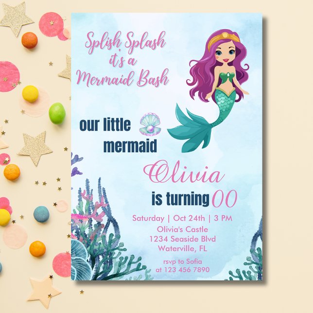 Invitación Splish Splash Bash Mermaid Cualquier Cumpleaños de (Subido por el creador)