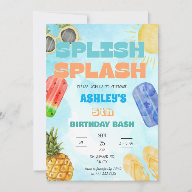 Invitación Splish Splash Birday Bash Boy Pool Fiesta (Anverso)