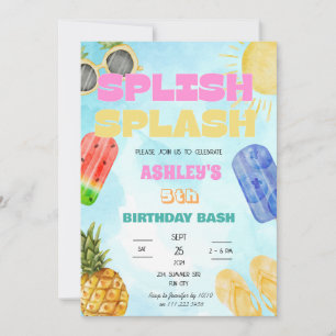 Invitación Splish Splash Birday Bash Chica Pool Fiesta