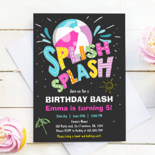 Invitación Splish Splash Birday Bash Chica Pool Fiesta
