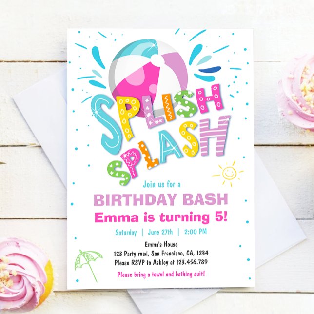 Invitación Splish Splash Birday Bash Chica Pool Fiesta (Subido por el creador)