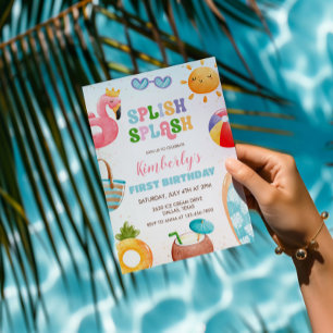Invitación Splish Splash Birday Bash Chica Pool Fiesta