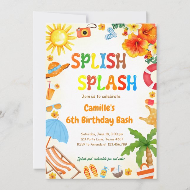 Invitación Splish Splash Birday Bash Pool fiesta (Anverso)