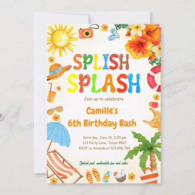 Invitación Splish Splash Birday Bash Pool fiesta (Anverso)
