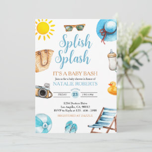 Invitación Splish Splash Blue Beach Summer Boy Baby Shower