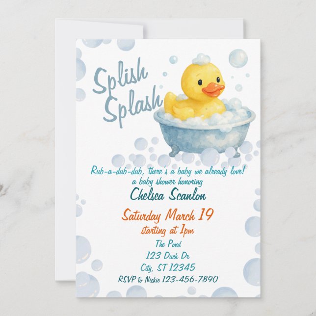 Invitación Splish Splash Ducky baby forecast (Anverso)