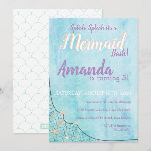 Invitación Splish Splash es un tema de cumpleaños de Sirmaid  (Anverso / Reverso)
