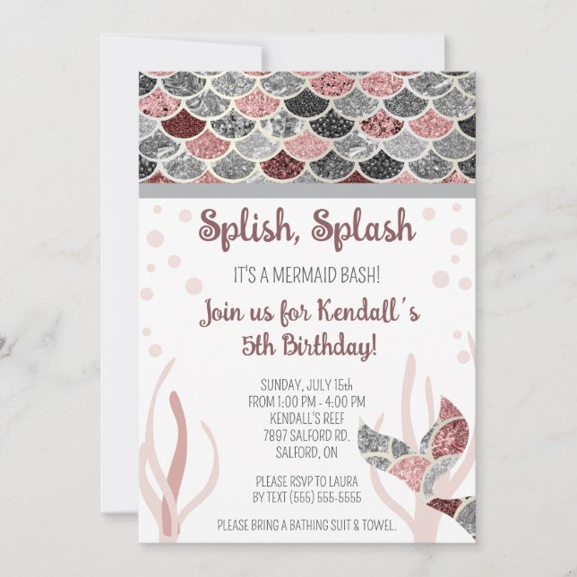 Invitación Splish, Splash, es una fiesta de cumpleaños de Mer (Anverso)