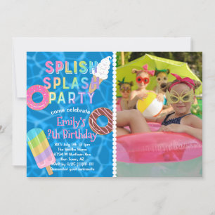 Invitación Splish Splash Fiesta l Piscina Cumpleaños l Postre